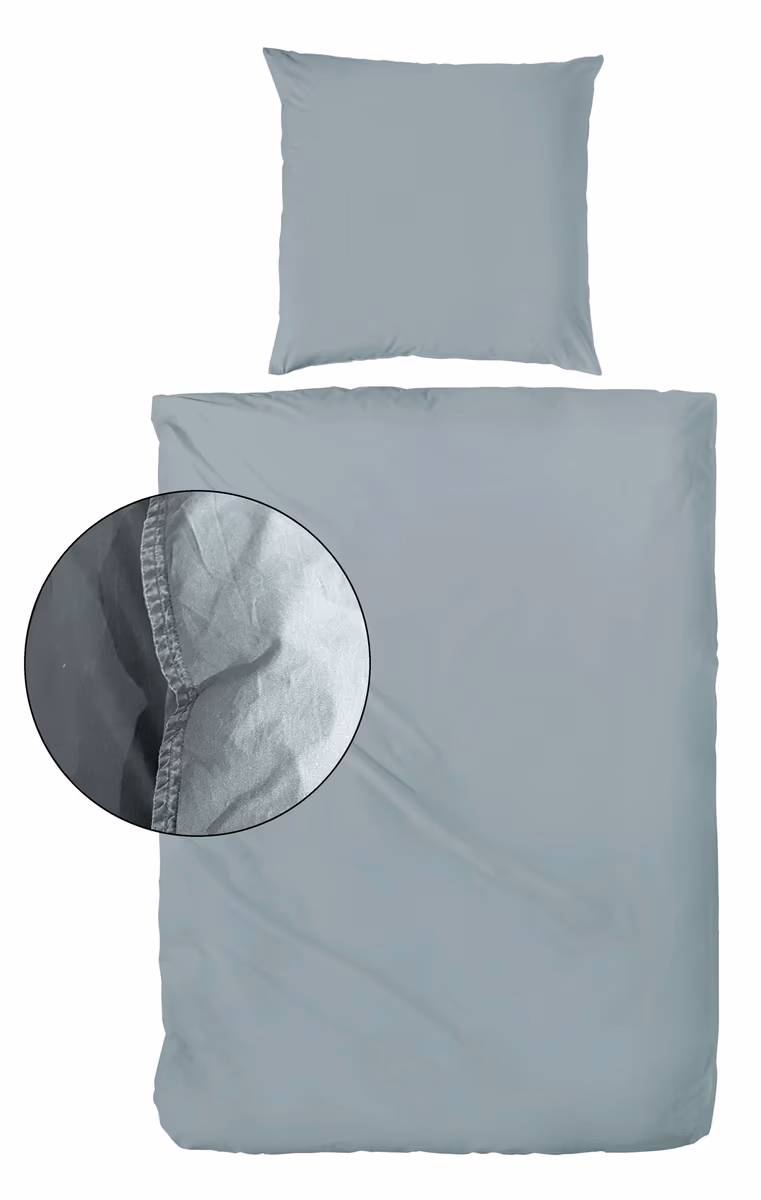 Renforce-Bettwäsche, stonewashed, 135x200cm, Grau-Grün