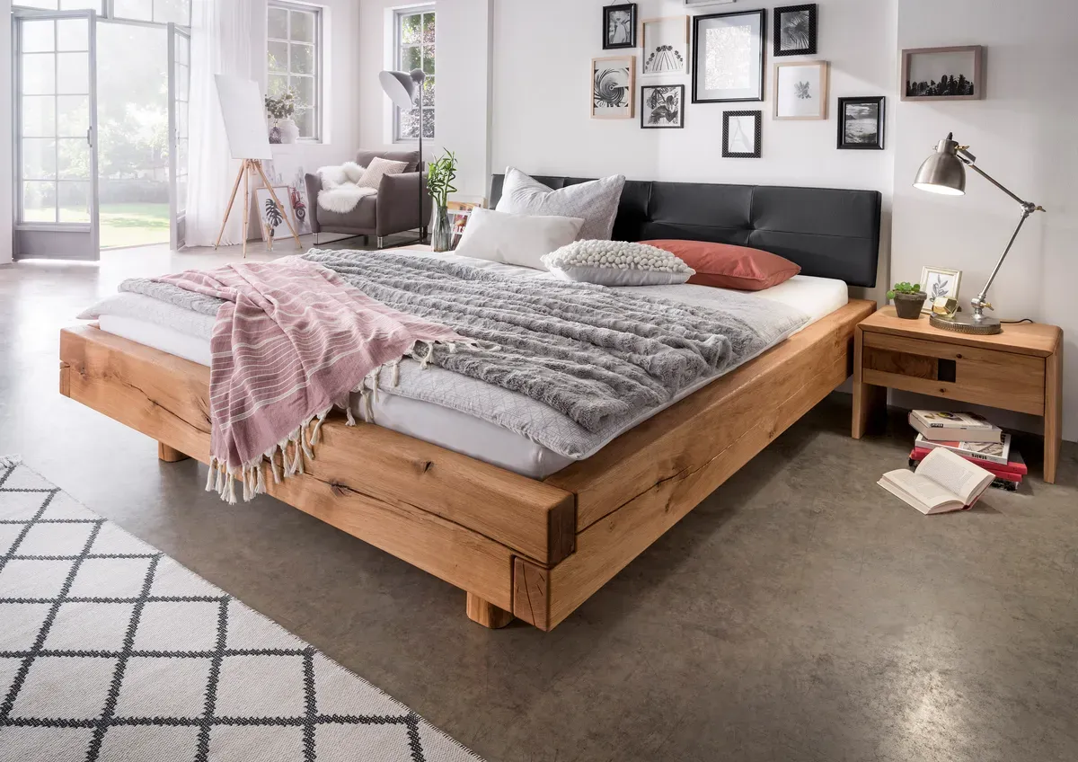 Natura Baltimore Set Massivholzbett + 2 Nachttische in Wildeiche Massiv