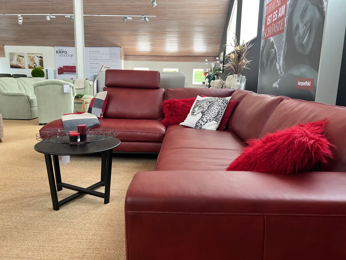 Ecksofa Leder Contur Solano Sofa Rot Leder hochwertig gepolstert