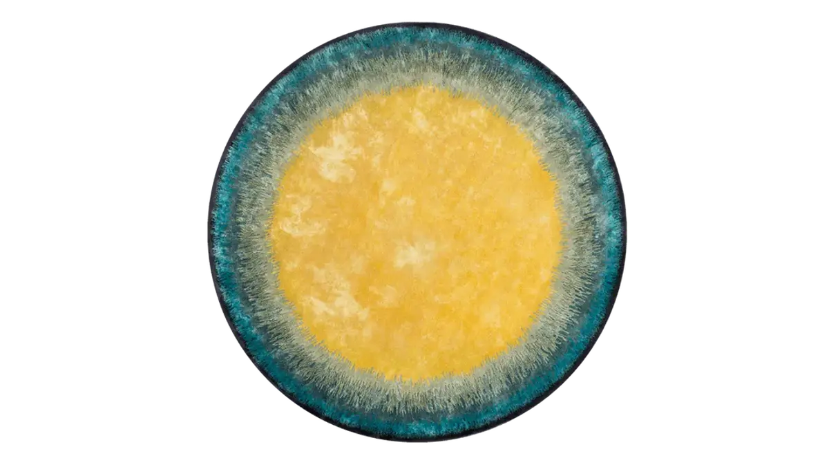 Bretz Teppich rund Sunrise Blau Gelb 240 cm