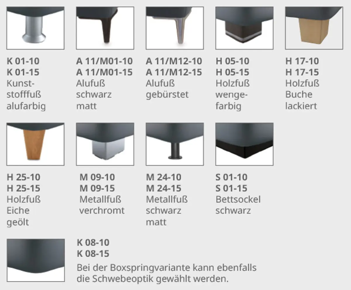 Fußvarianten in 10 und 15 cm