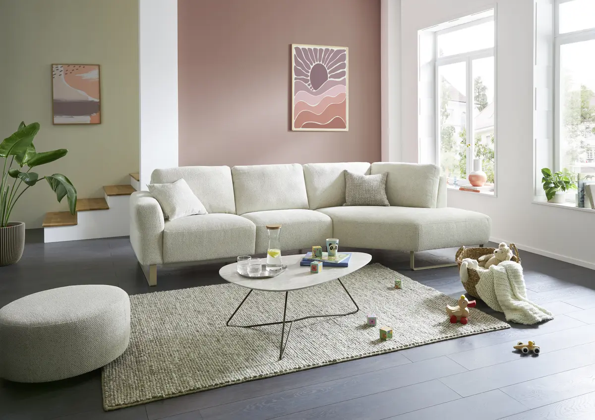 Ecksofa mit Relax-Funktion Leona Stoff ecru