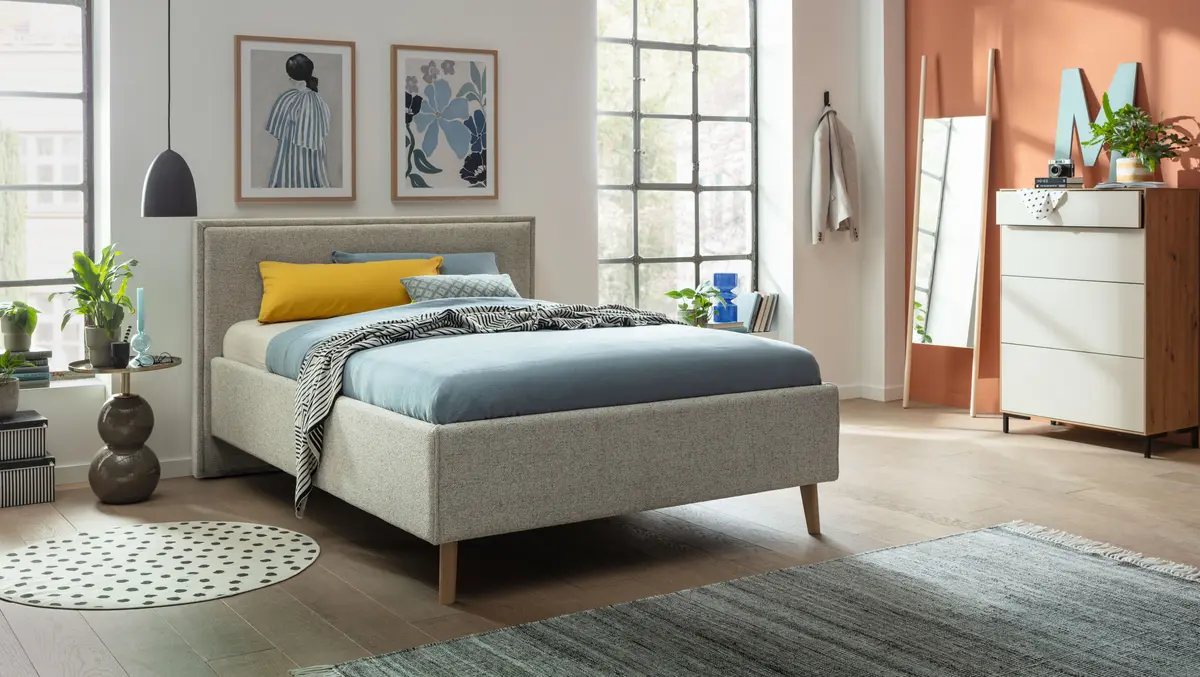 Bettgestell Carmen - Liegefläche ca. 120x200cm, Stoff, Beige