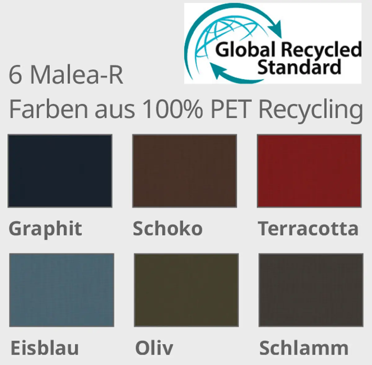 6 Malea-R Farben aus 100% PET Recycling