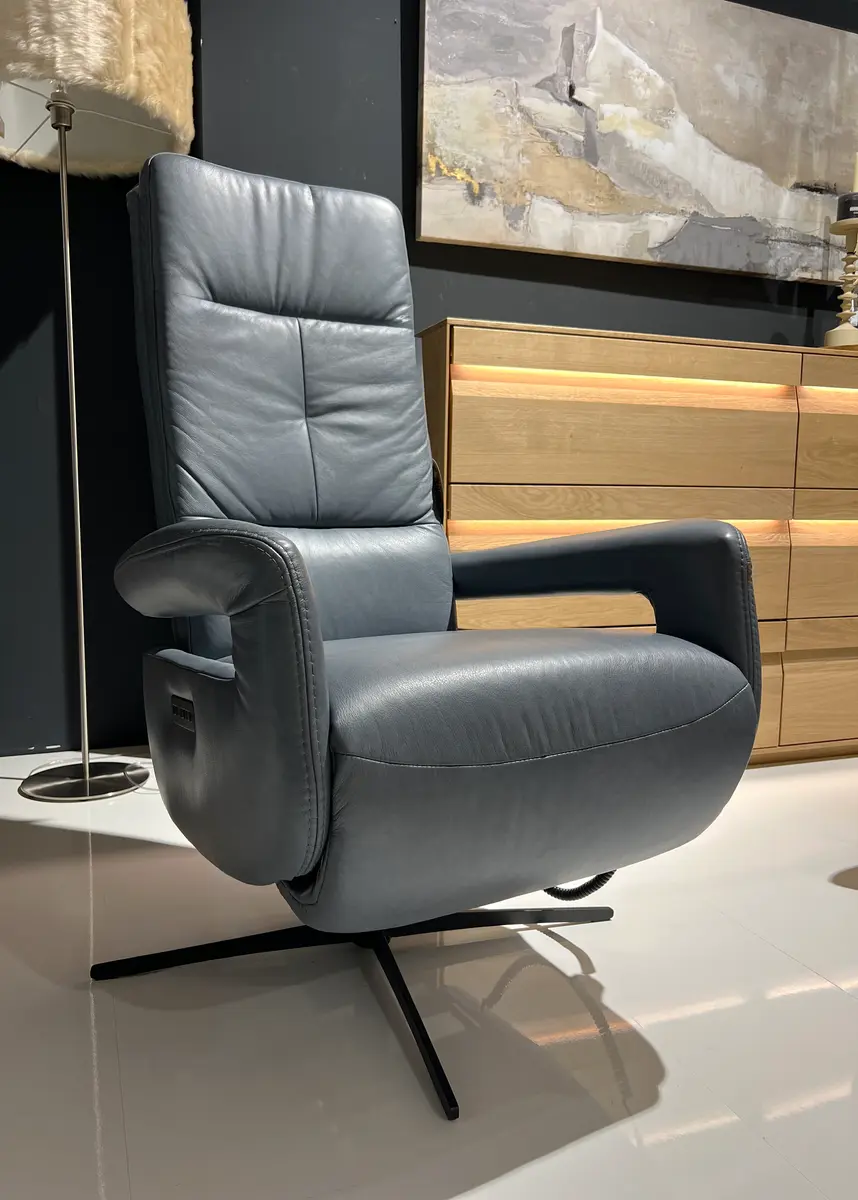 Relaxsessel Melbourne L in Leder Grau motorisch verstellbar