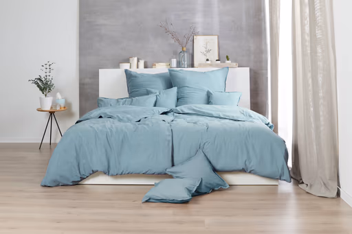 Renforce-Bettwäsche, stonewashed, 135x200cm, Grau-Grün