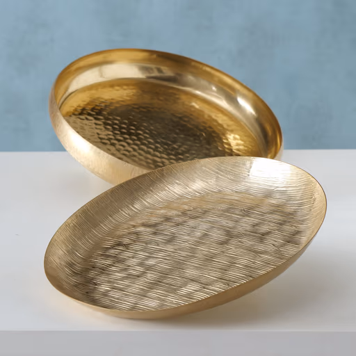 Deko Schale Gold Dekotablett "Shine" tief und flach - 2 Stck. Set