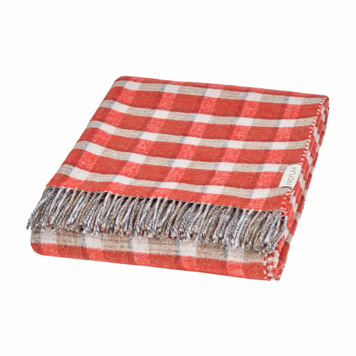 Wohndecke Decke mit Fransen Rot kariert 130x185cm