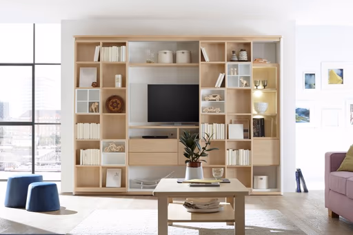 Regal-System mit Vitrine und Couchtisch SOLUTION