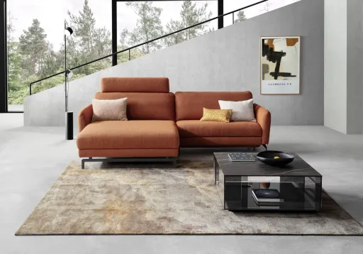 Ecksofa Enna - Longchair Links mit 1,75-Sitzer, inkl. motorischer Relaxfunktion Longchair, Stoff, Terracotta