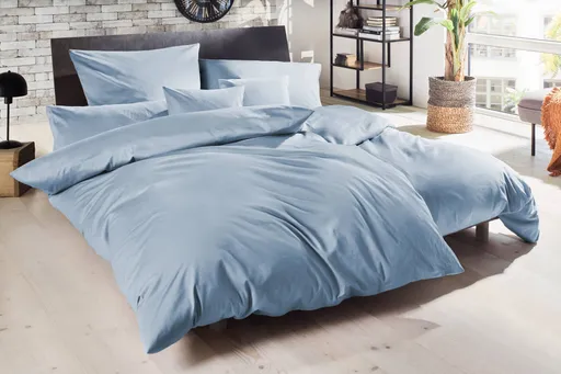 Luxus Satin-Bettwäsche,155x220cm, Rauchblau