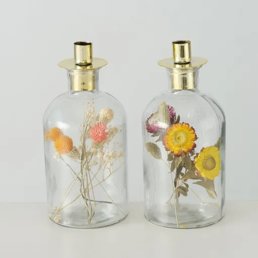 Kerzenleuchter NOVARA mit Trockenblumen Deko Vintage