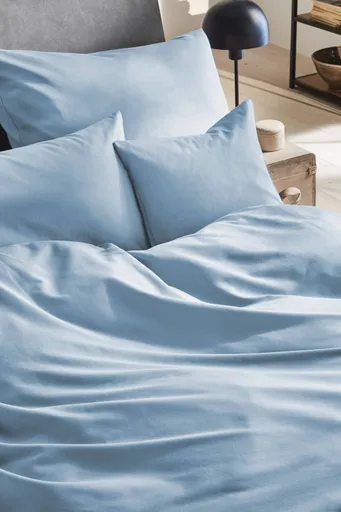 Luxus Satin-Bettwäsche,155x220cm, Rauchblau