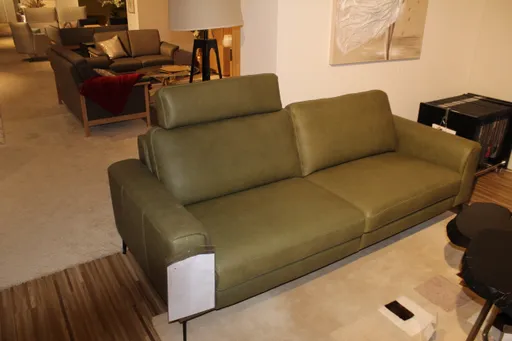 Sofa-Garnitur Contur Enna Leder Olive moderne Couchgarnitur mit Relaxfunktion 