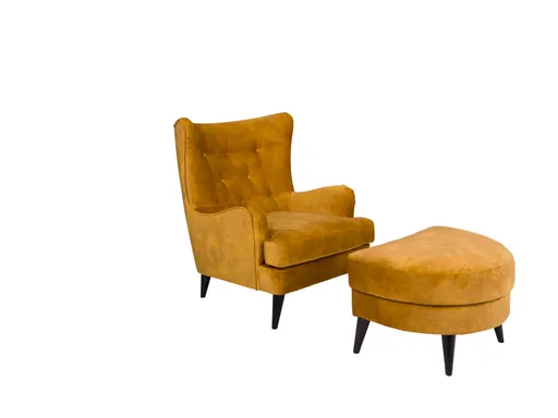 Goldener Sessel mit Hocker Chester