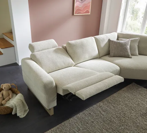 Ecksofa mit Relax-Funktion Leona Stoff ecru