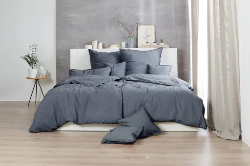 Renforce-Bettwäsche, stonewashed, 155x220cm, Anthrazit