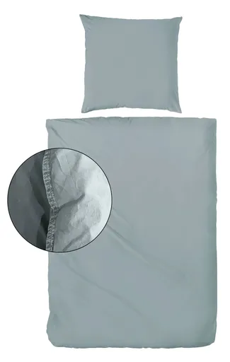 Renforce-Bettwäsche, stonewashed, 135x200cm, Grau-Grün