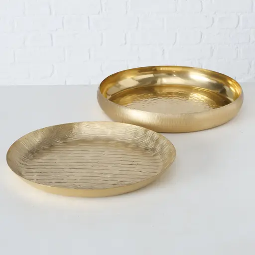 Deko Schale Gold Dekotablett "Shine" tief und flach - 2 Stck. Set