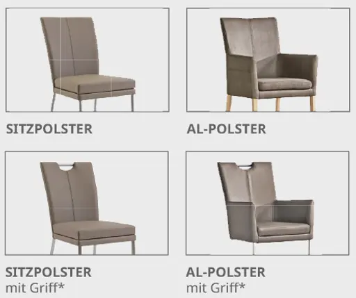 4 Polsterschalen mit und ohne Armlehnen