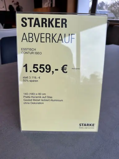 Esstisch Contur Iseo Platte Keramik auf Glas Savoia Grigio 140(180) x 80 cm