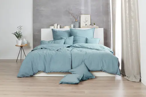 Renforce-Bettwäsche, stonewashed, 155x220cm, Grau-Grün