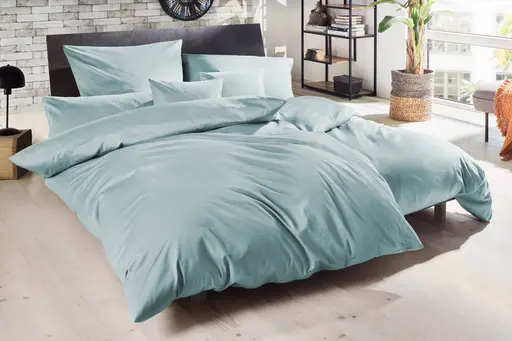 Luxus Satin-Bettwäsche,155x220cm, Grau-Grün