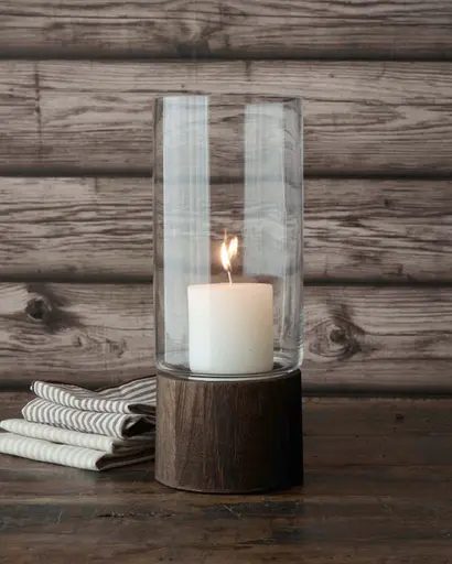 Glas Windlicht mit Holzsockel