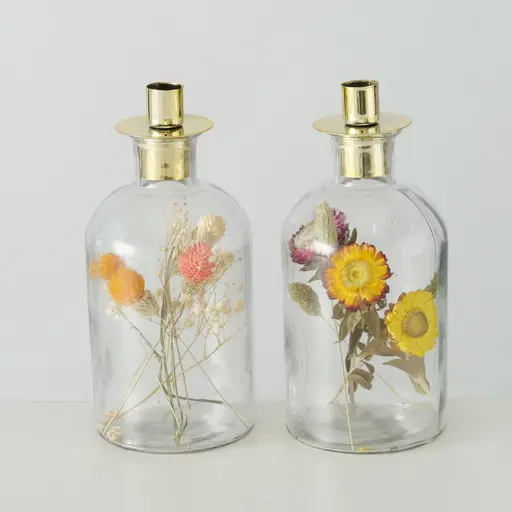 Kerzenleuchter NOVARA mit Trockenblumen Deko Vintage