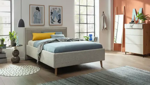 Bettgestell Carmen - Liegefläche ca. 120x200cm, Stoff, Beige