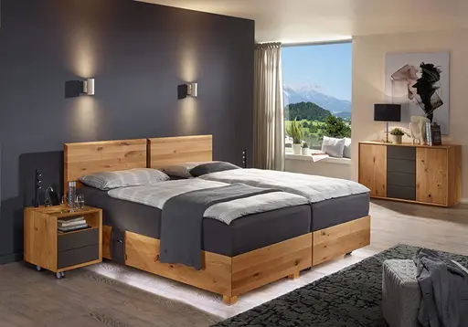 DUO-MASSIVHOLZBETT LUGANO BOXLIKE