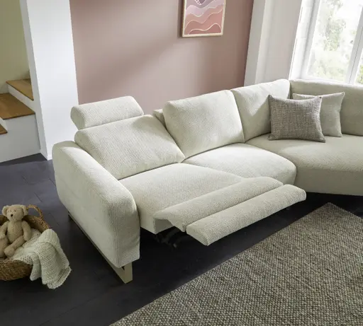 Ecksofa mit Relax-Funktion Leona Stoff ecru