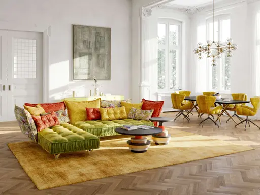 Bretz Ohlinda Recamiere Sofa Farbe Oliv Orange Gold Grün