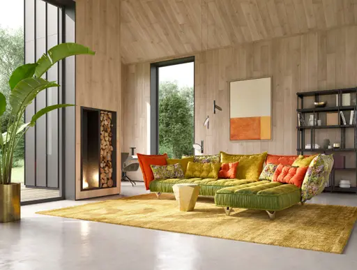 Bretz Ohlinda Recamiere Sofa Farbe Oliv Orange Gold Grün